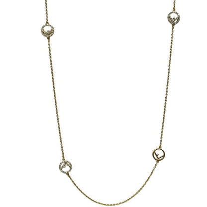 Fendi Is FF Logo Necklace Chain Pendant Gold Line Stone Luxury Gorgeous
