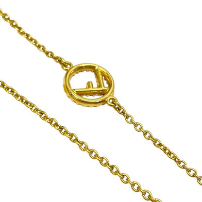 Fendi Is FF Logo Necklace Chain Pendant Gold Line Stone Luxury Gorgeous