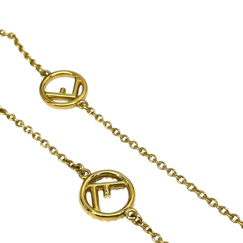 Fendi Is FF Logo Necklace Chain Pendant Gold Line Stone Luxury Gorgeous