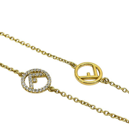 Fendi Is FF Logo Necklace Chain Pendant Gold Line Stone Luxury Gorgeous