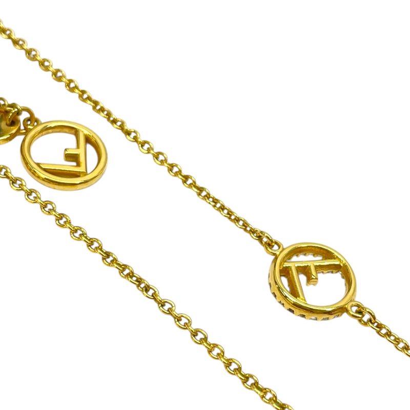 Fendi Is FF Logo Necklace Chain Pendant Gold Line Stone Luxury Gorgeous