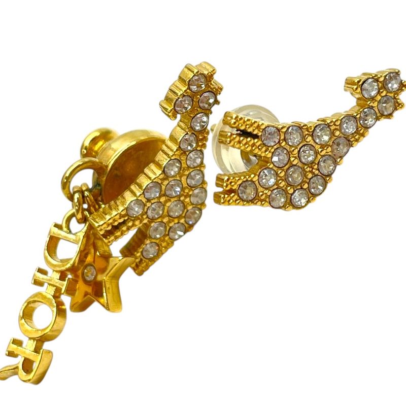 Dior Crystal Earrings Giraffe Star Logo Gold Line Stone Classic Luxury Gorgeous