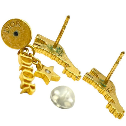 Dior Crystal Earrings Giraffe Star Logo Gold Line Stone Classic Luxury Gorgeous