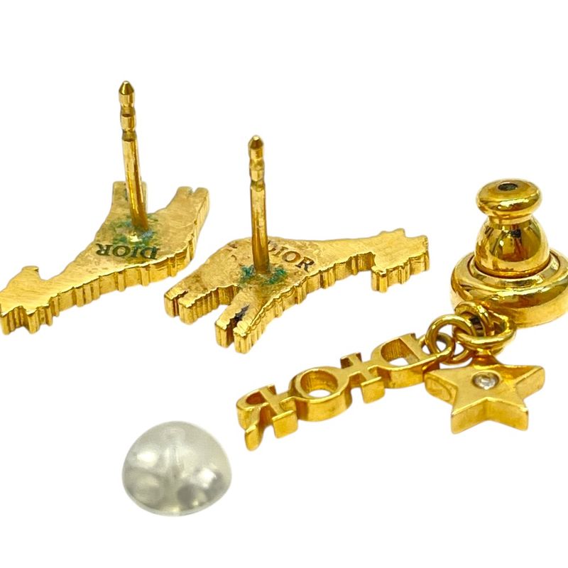 Dior Crystal Earrings Giraffe Star Logo Gold Line Stone Classic Luxury Gorgeous
