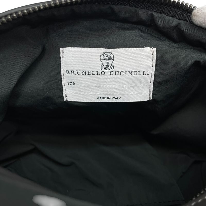 Brunello Cucinelli Pouch Travel Case Polyester Leather Gray Logo Luxury