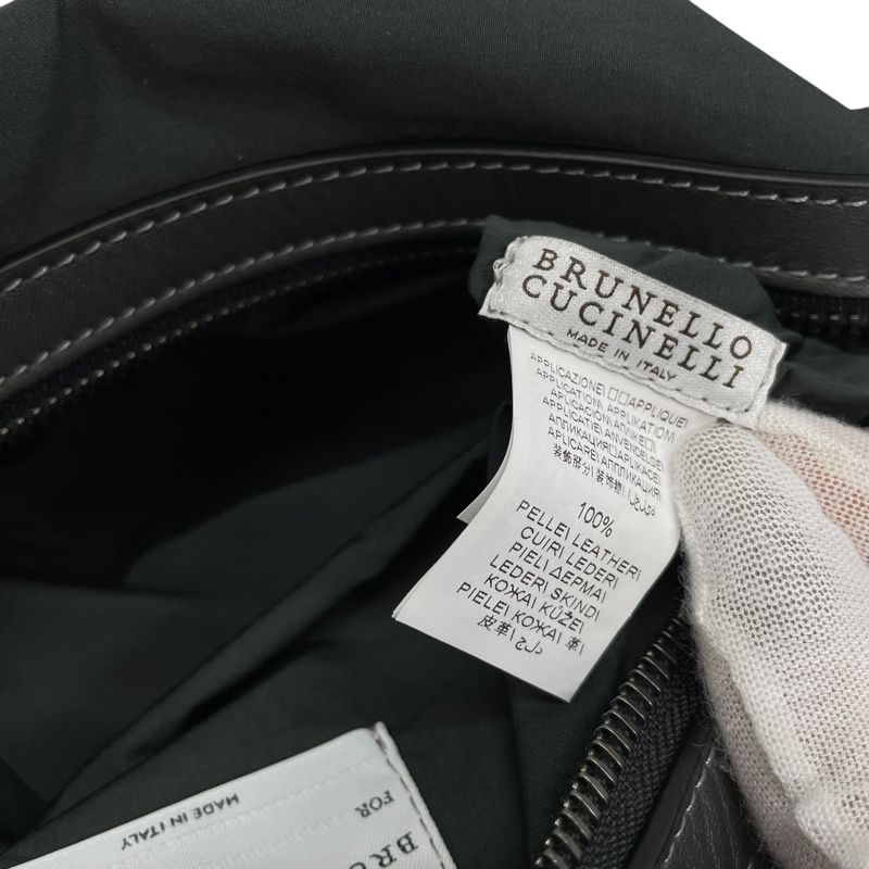 Brunello Cucinelli Pouch Travel Case Polyester Leather Gray Logo Luxury