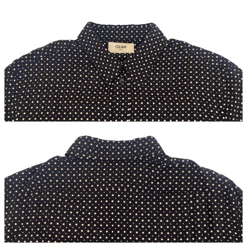 Celine Dot Pattern 38 Black Rayon Long Sleeve Shirt Blouse