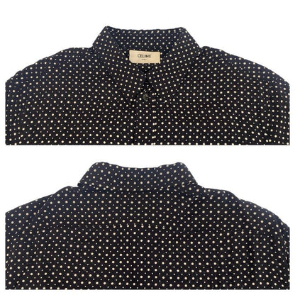 Celine Dot Pattern 38 Black Rayon Long Sleeve Shirt Blouse