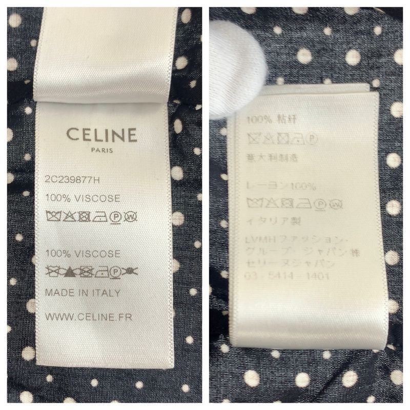 Celine Dot Pattern 38 Black Rayon Long Sleeve Shirt Blouse