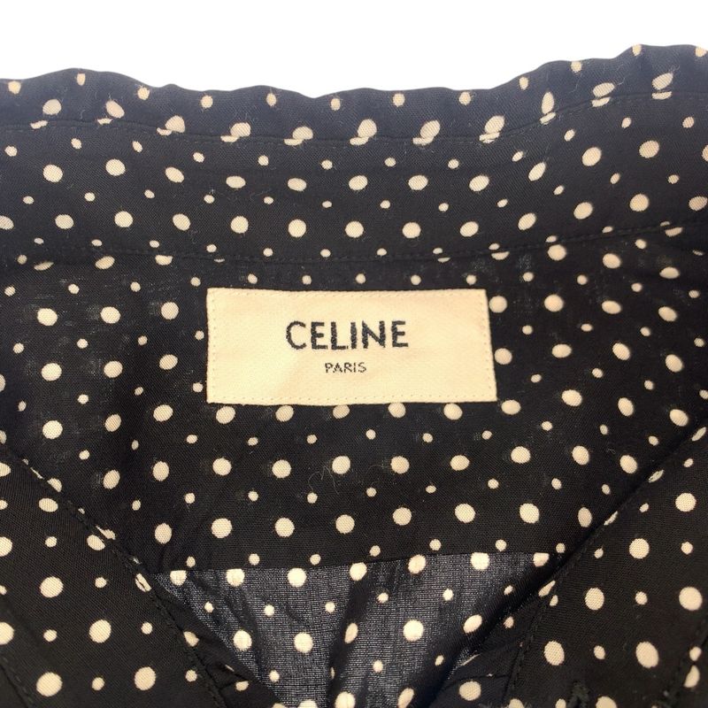 Celine Dot Pattern 38 Black Rayon Long Sleeve Shirt Blouse