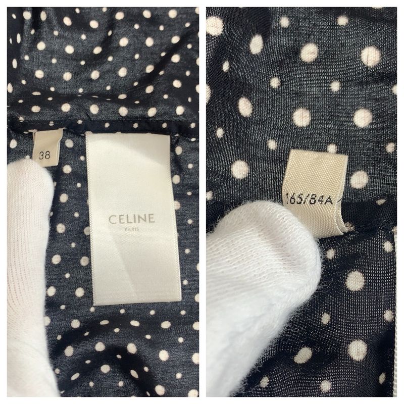 Celine Dot Pattern 38 Black Rayon Long Sleeve Shirt Blouse
