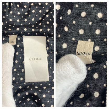 Celine Dot Pattern 38 Black Rayon Long Sleeve Shirt Blouse