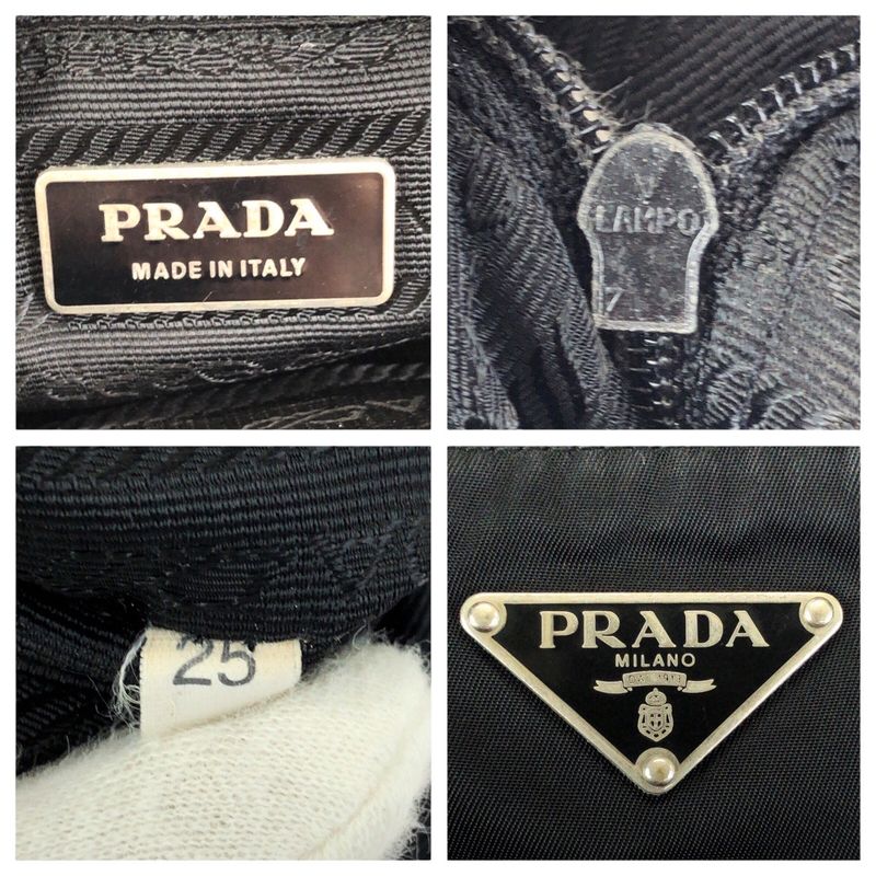 Prada Tessuto Black Silver Nylon Shoulder Bag
