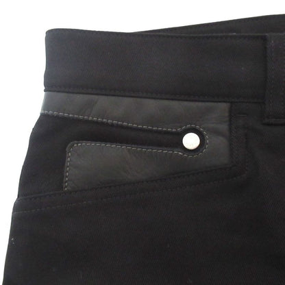 Hermes Partial Leather Series Button Stretch Straight Pants 42 Black