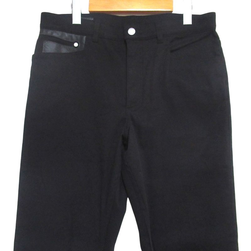 Hermes Partial Leather Series Button Stretch Straight Pants 42 Black