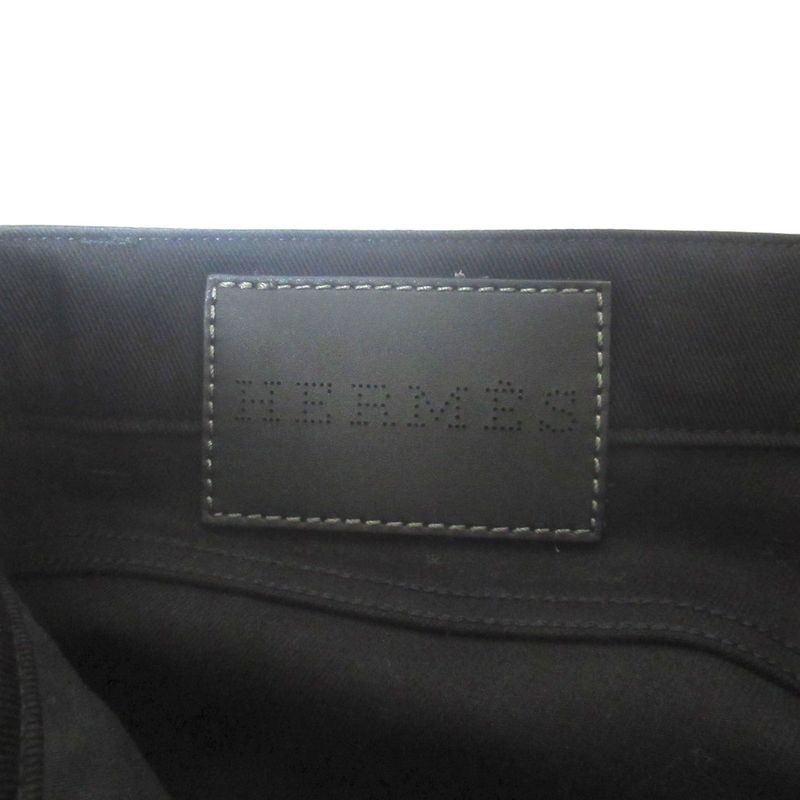 Hermes Partial Leather Series Button Stretch Straight Pants 42 Black