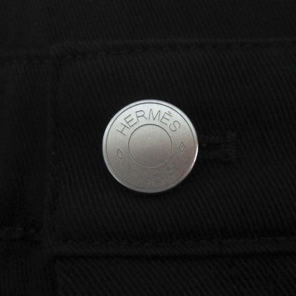 Hermes Partial Leather Series Button Stretch Straight Pants 42 Black