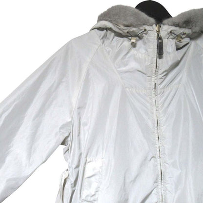 Max Mara S Reversible Mink Trim Nylon Hooded Coat Ivory Gray