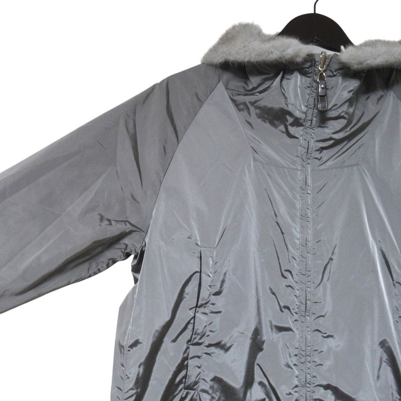 Max Mara S Reversible Mink Trim Nylon Hooded Coat Ivory Gray