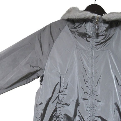 Max Mara S Reversible Mink Trim Nylon Hooded Coat Ivory Gray