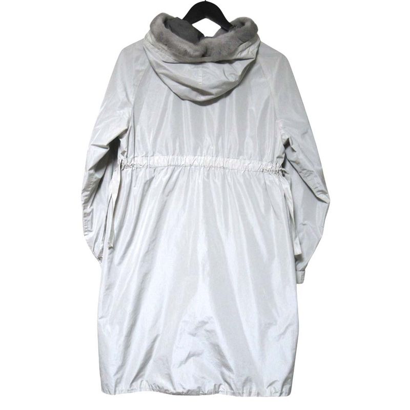 Max Mara S Reversible Mink Trim Nylon Hooded Coat Ivory Gray