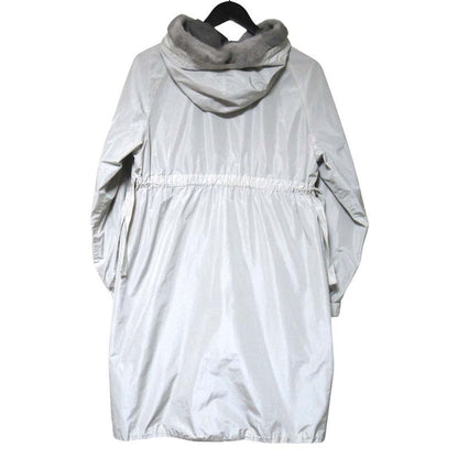 Max Mara S Reversible Mink Trim Nylon Hooded Coat Ivory Gray