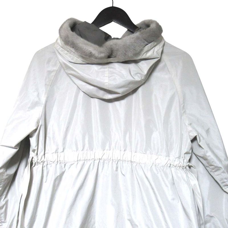 Max Mara S Reversible Mink Trim Nylon Hooded Coat Ivory Gray