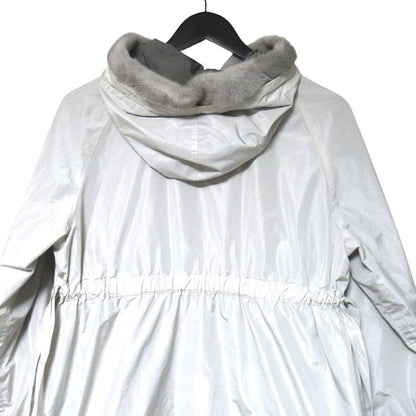 Max Mara S Reversible Mink Trim Nylon Hooded Coat Ivory Gray
