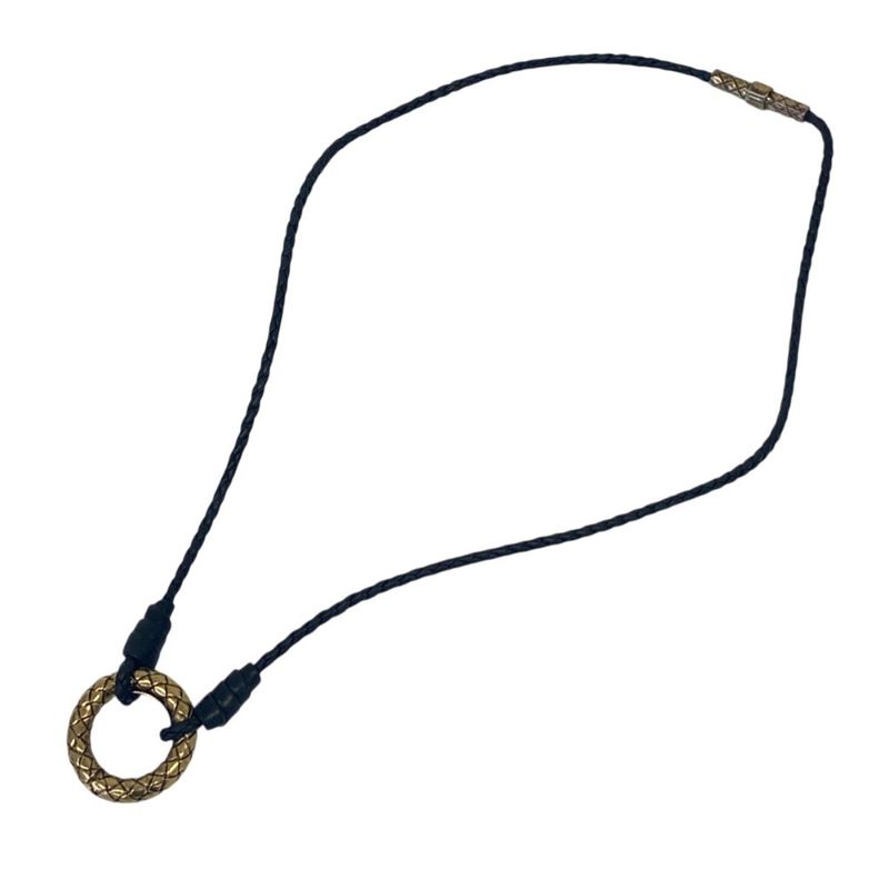 Bottega Veneta Intrecciato Ring Circle Necklace Black Gold