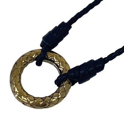Bottega Veneta Intrecciato Ring Circle Necklace Black Gold