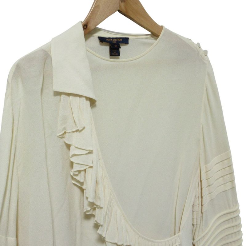 Louis Vuitton Ruffle Blouse Weed Incorporated Sleeve Silk Top 34 White