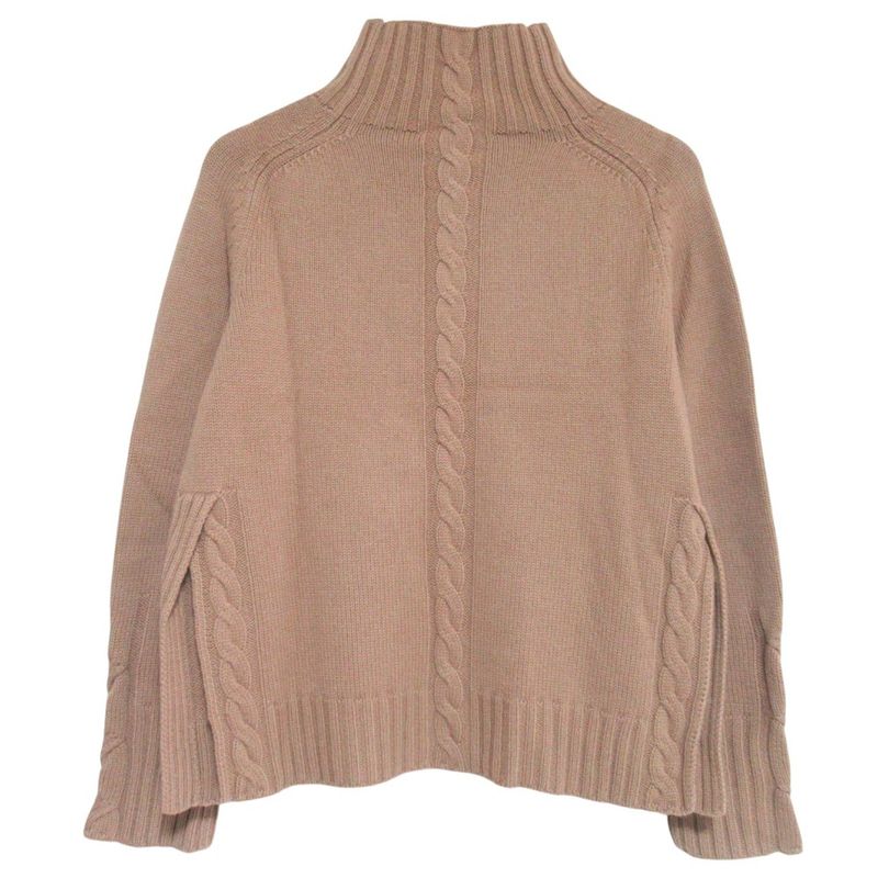 Max Mara S Wool Cashmere Turtle Neck Cable Knit Sweater S Camel Brown