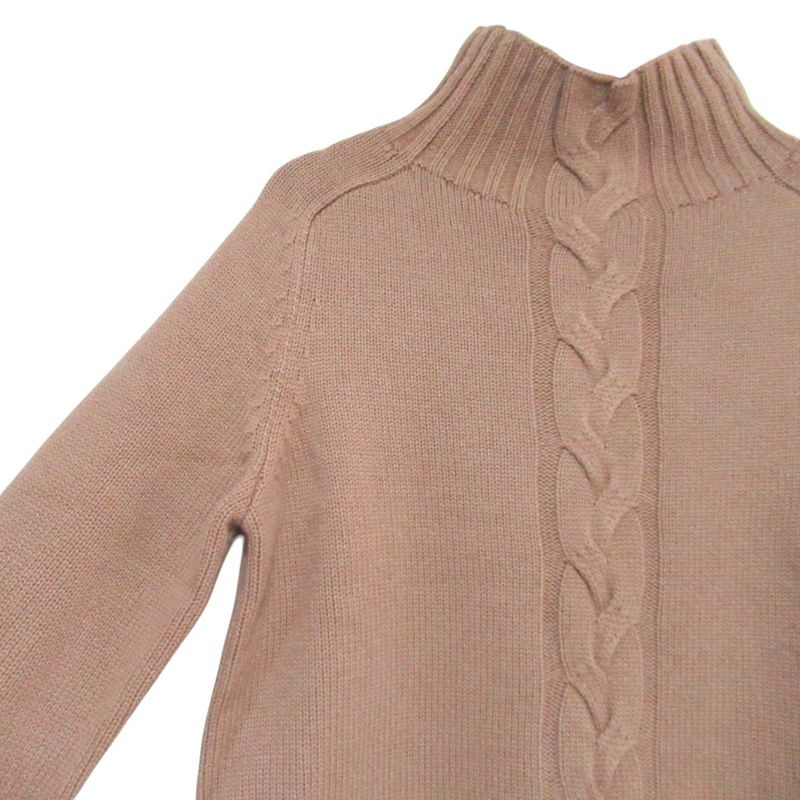 Max Mara S Wool Cashmere Turtle Neck Cable Knit Sweater S Camel Brown
