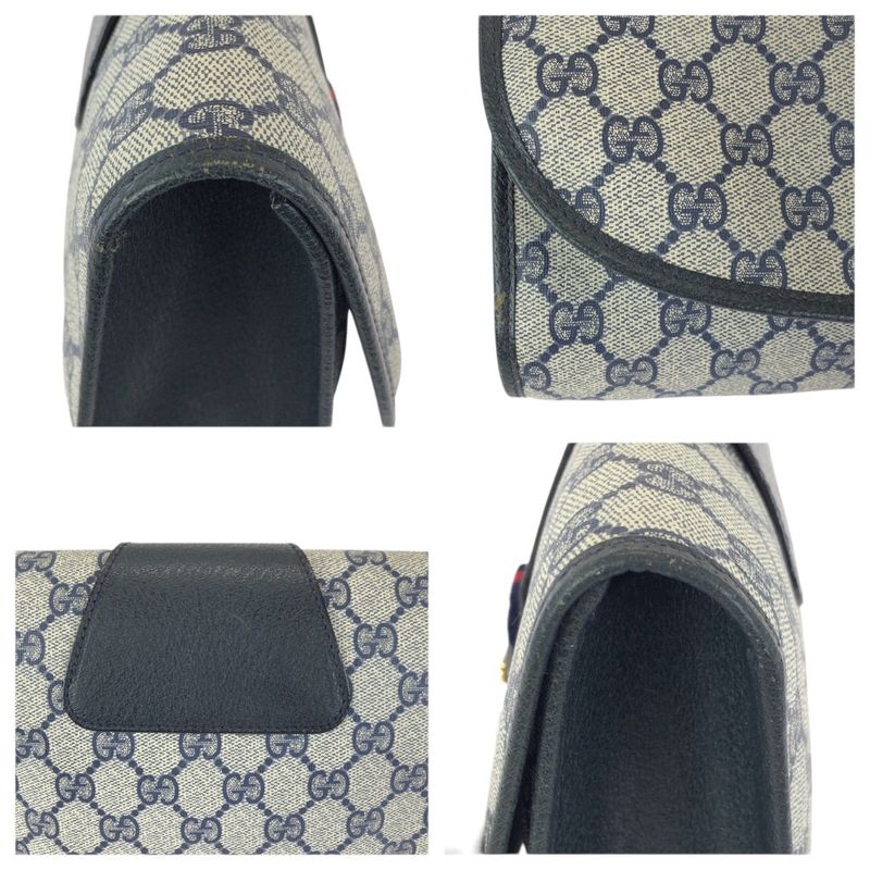 Gucci Vintage Sherry Line Navy GG Supreme Canvas Leather Clutch