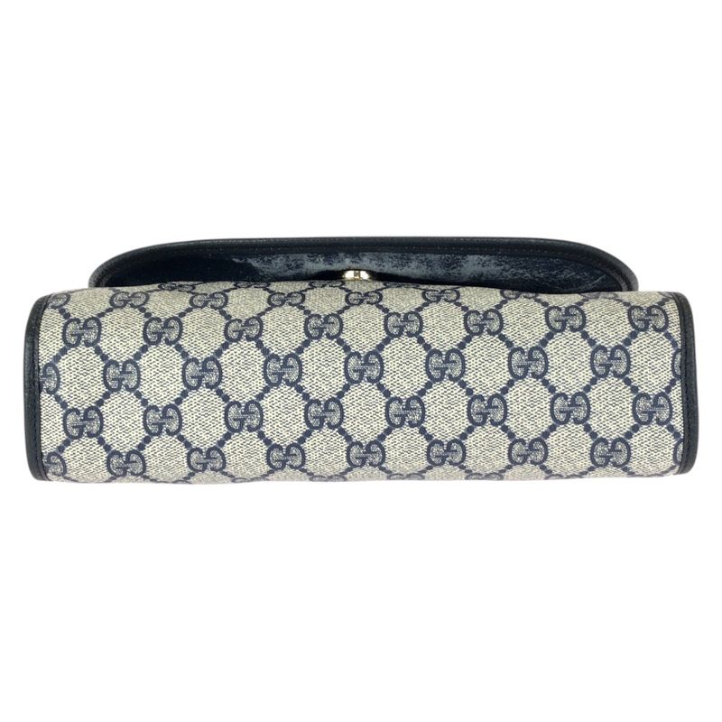 Gucci Vintage Sherry Line Navy GG Supreme Canvas Leather Clutch