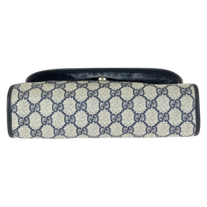 Gucci Vintage Sherry Line Navy GG Supreme Canvas Leather Clutch