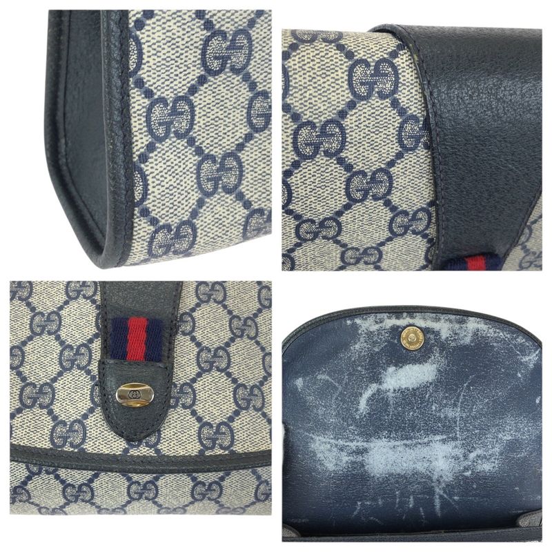 Gucci Vintage Sherry Line Navy GG Supreme Canvas Leather Clutch