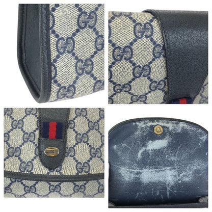 Gucci Vintage Sherry Line Navy GG Supreme Canvas Leather Clutch
