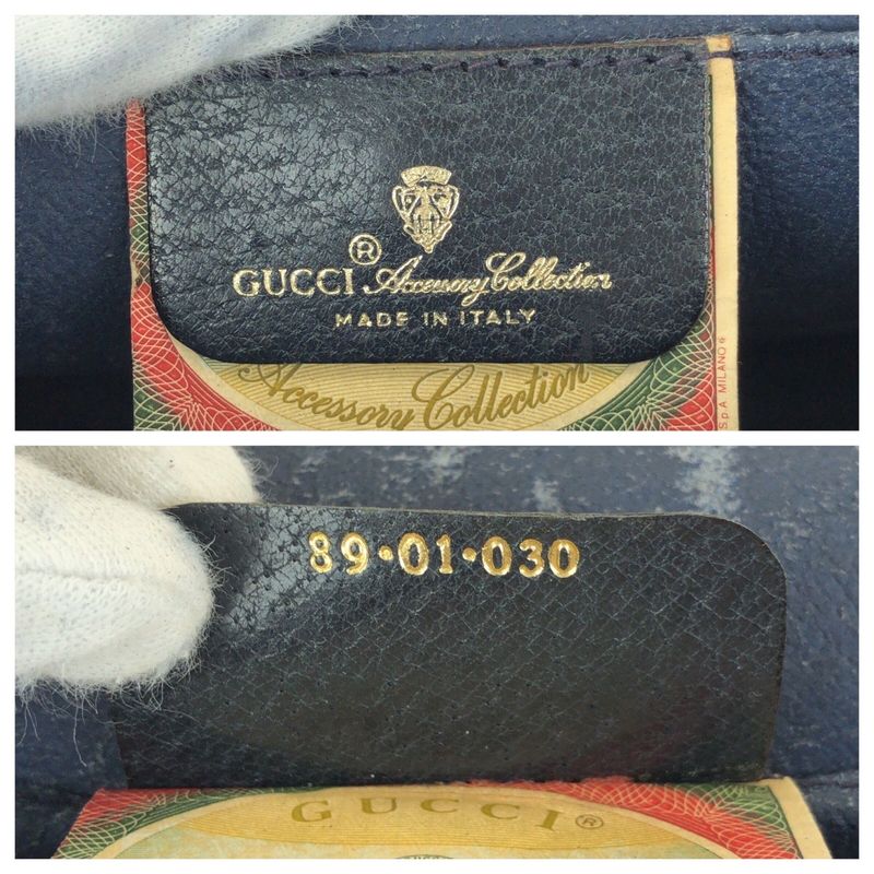 Gucci Vintage Sherry Line Navy GG Supreme Canvas Leather Clutch