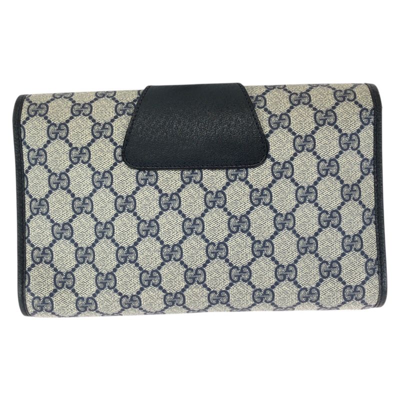 Gucci Vintage Sherry Line Navy GG Supreme Canvas Leather Clutch
