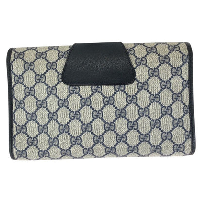 Gucci Vintage Sherry Line Navy GG Supreme Canvas Leather Clutch