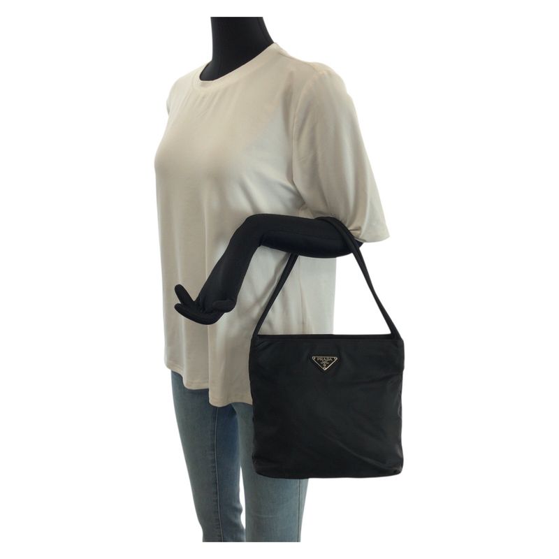 Prada Tessuto Black Silver Nylon Tote Shoulder Bag