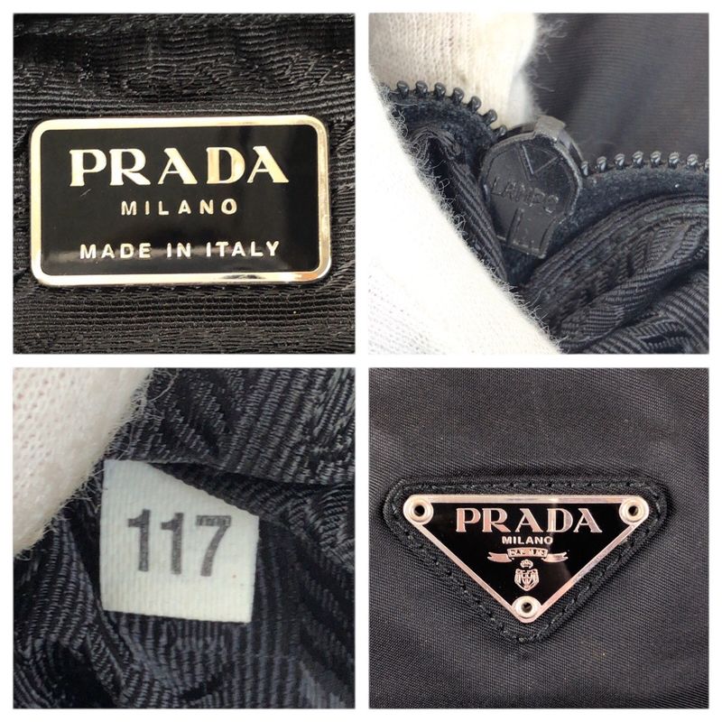 Prada Tessuto Black Silver Nylon Tote Shoulder Bag