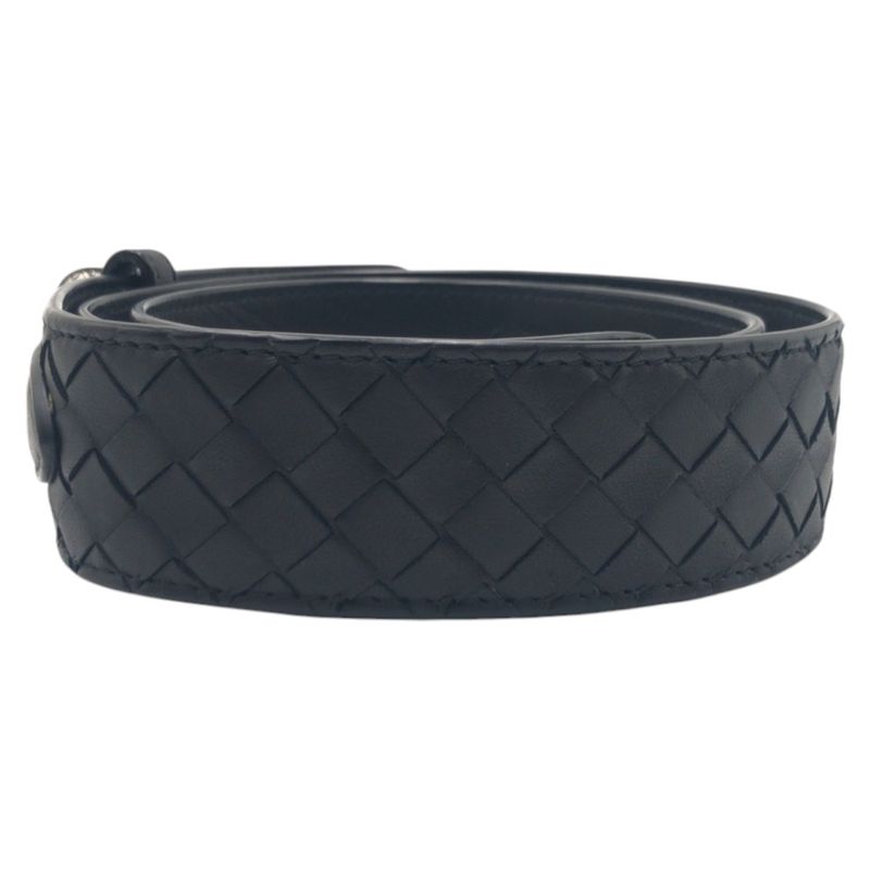 Bottega Veneta Intrecciato 95 38 Black Silver Leather Belt