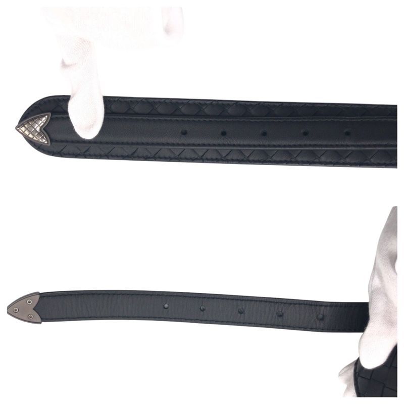 Bottega Veneta Intrecciato 95 38 Black Silver Leather Belt