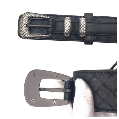 Bottega Veneta Intrecciato 95 38 Black Silver Leather Belt