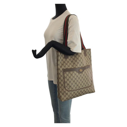 Gucci Vintage Sherry Line Beige Gold GG Supreme Canvas Tote