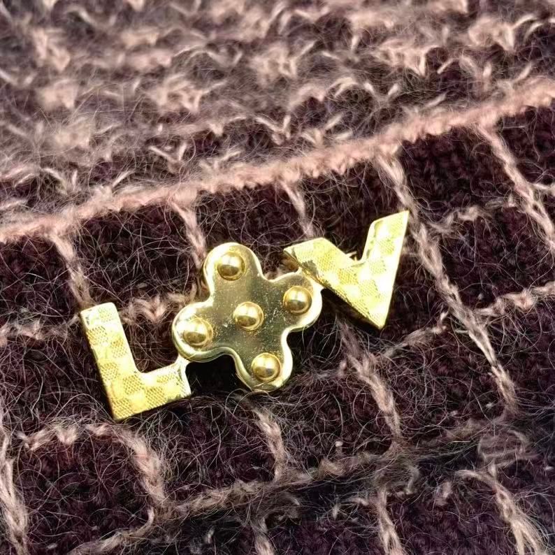 Louis Vuitton Knit Hat with Brooch Beanie Wool Purple