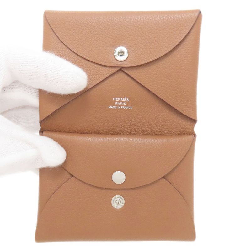 Hermes Calvi Duo Silver Card Case Calf