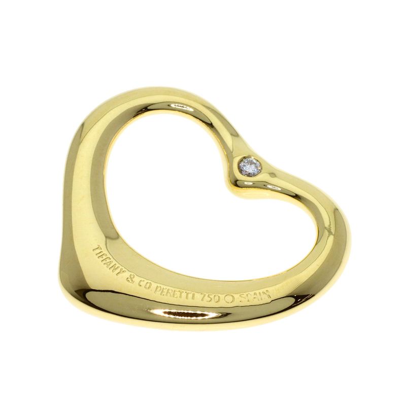 Tiffany & Co Open Heart Diamond Pendant Top 18k Yellow Gold